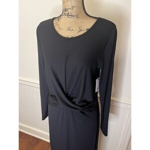 Nine West NWT Long Sleeve Black Midi‎ Twist Front Dress Size L